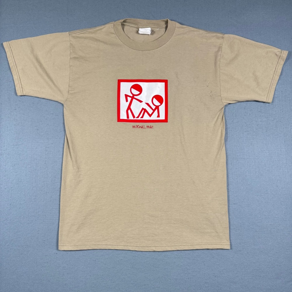 Jerzees T-Shirt Mens Large Tan Heavyweight Graphic Stick Figure Humor Mikealmat